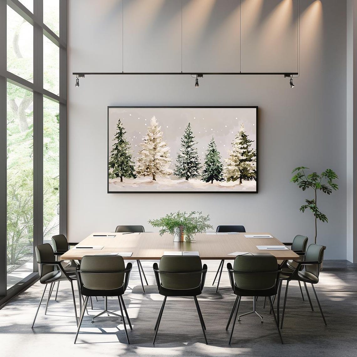 Snow Covered Evergreen Trees Falling Snow Watercolor Winter Poster - Image 3