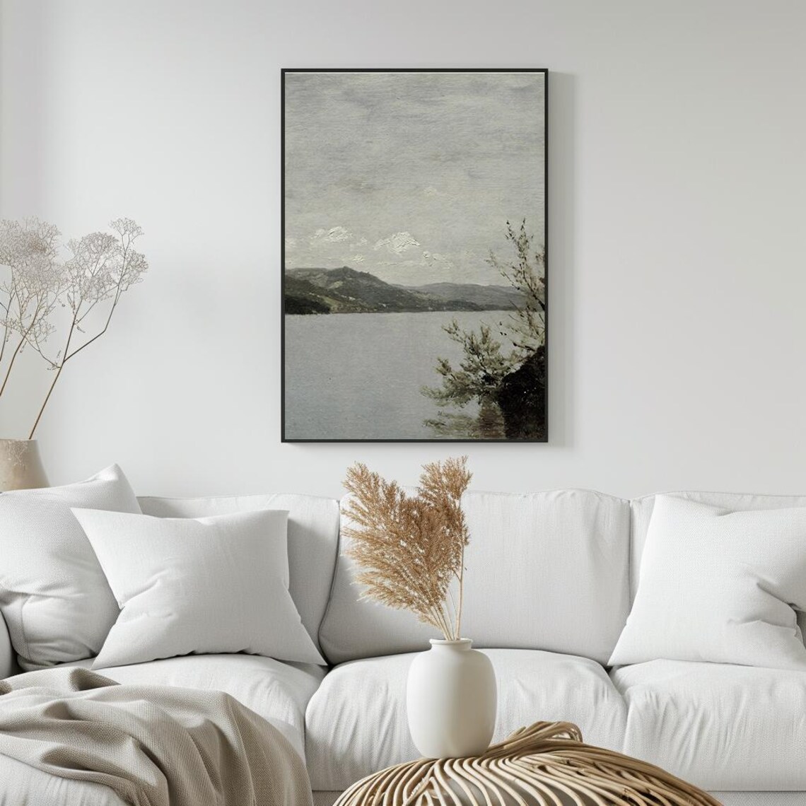 Calm Lakeside Mountain View Oil Painting Minimalist Landscape Wall Art Print Pt - Image 5