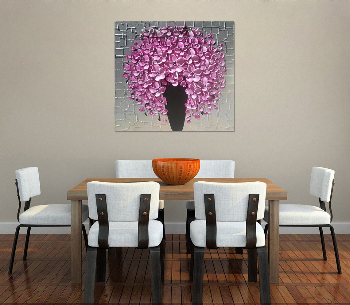 Pink Flower Vase Oil Painting On Pink Abstract Wall Art Palette Knife Painting Living Room Wall Decor Pink Floral Art Pating - Image 3