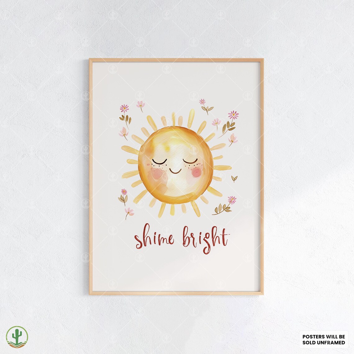 Smiling Sunshine Watercolor Shine Bright Sweet Nursery Baby Room Poster