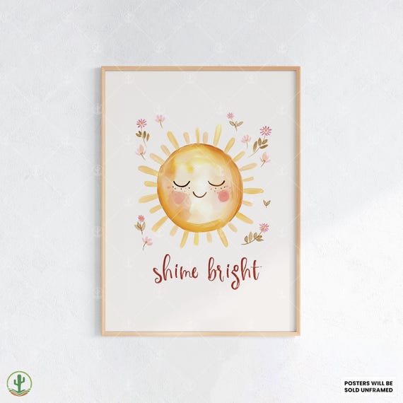 Smiling Sunshine Quote Print Nursery Wall Art Cute Baby Room Decor Animal Kids Poster