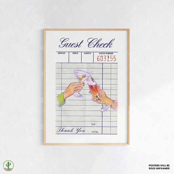 Guest Check Cocktail Receipt Vintage Restaurant Cheers Art Poster
