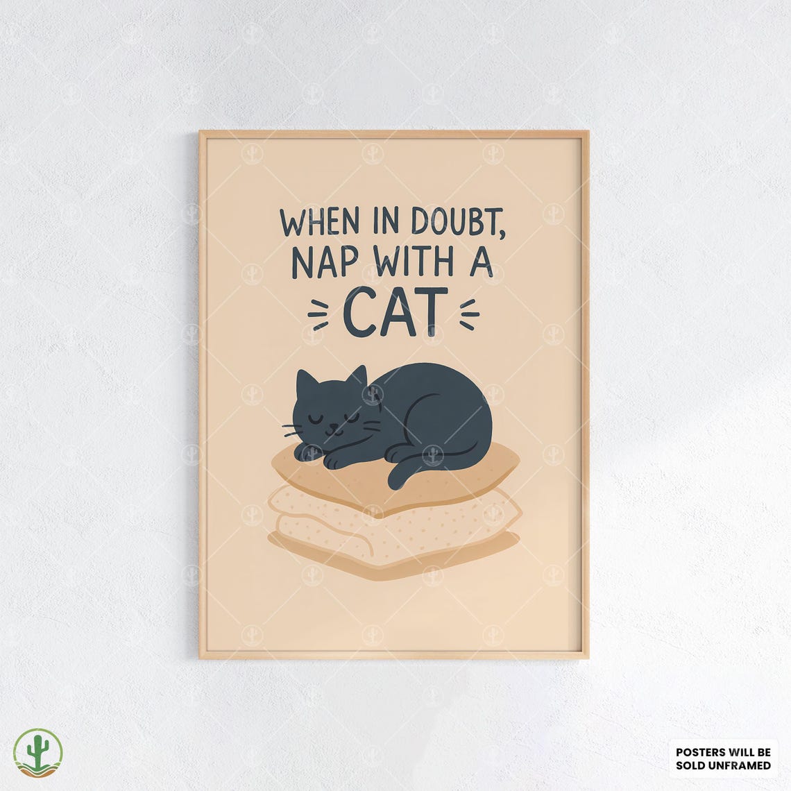 When in Doubt Nap With a Cat Funny Quote Sleeping Cat Pillow Poster