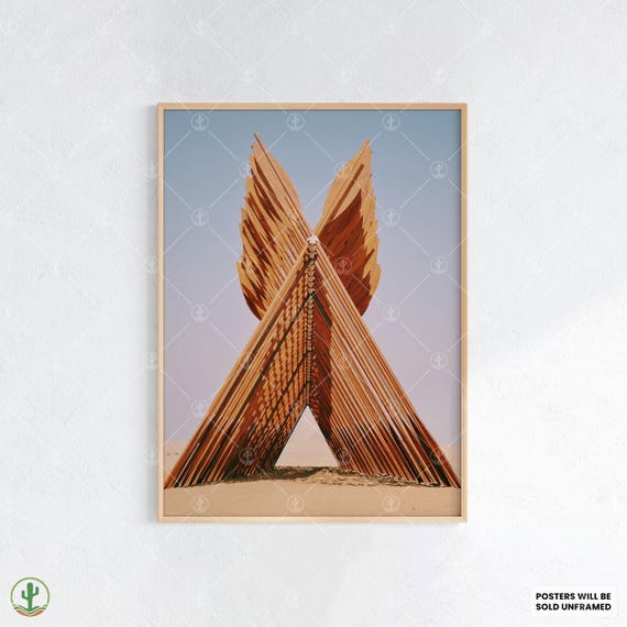 Modern Desert Sculpture Art Print Abstract Wooden Wings In Sand Geometric Boho Poster For Minimalist Wall Decor