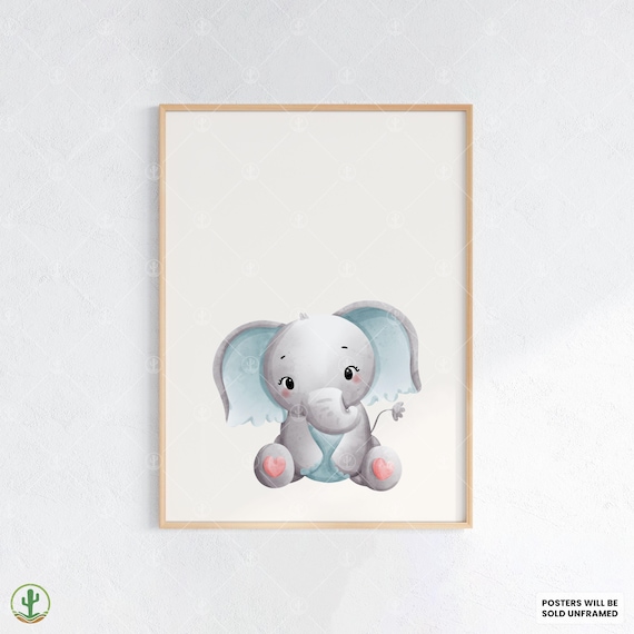 Cute Baby Elephant Sitting Watercolor Nursery Decor Art Poster