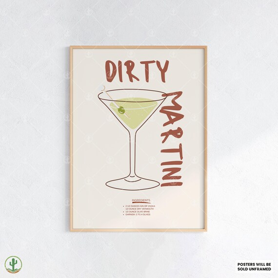 Dirty Cocktail Art Print Retro Bar Decor Modern Abstract Poster With Recipe For Kitchen Lounge Or Home Wall Display