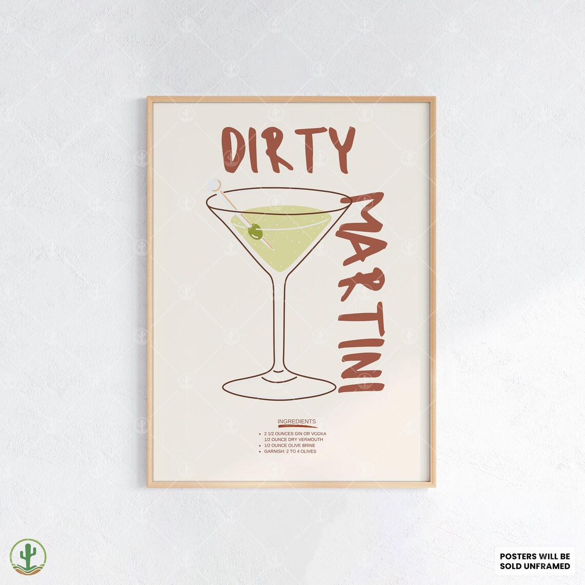 Dirty Cocktail Art Print Retro Bar Decor Modern Abstract Poster With Recipe For Kitchen Lounge Or Home Wall Display
