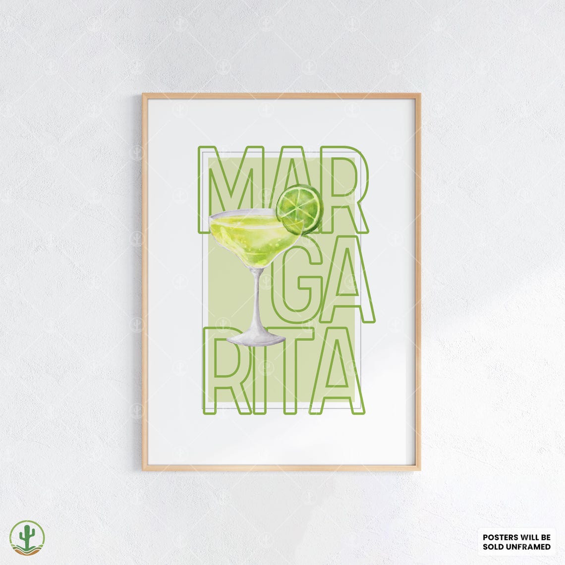 Margarita Watercolor Cocktail Outlined Typography Bar Art Poster