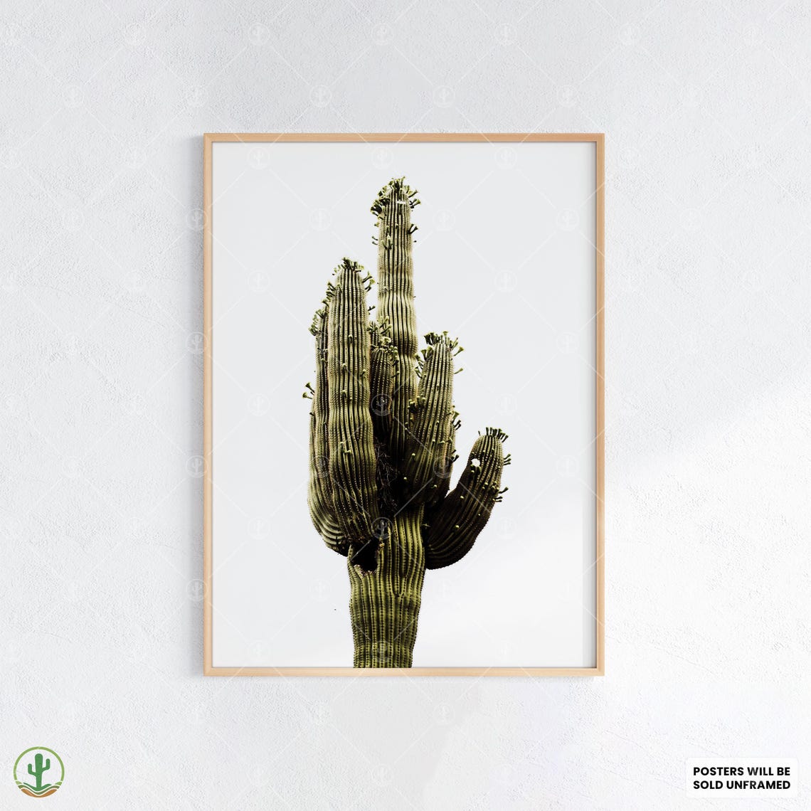 Minimalist Saguaro Cactus Bold Green Desert Photo Poster On White