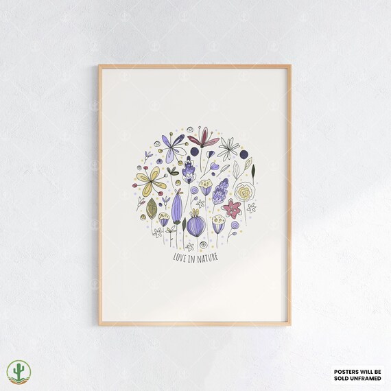 Love in Nature Circular Floral Whimsical Botanical Illustration Poster