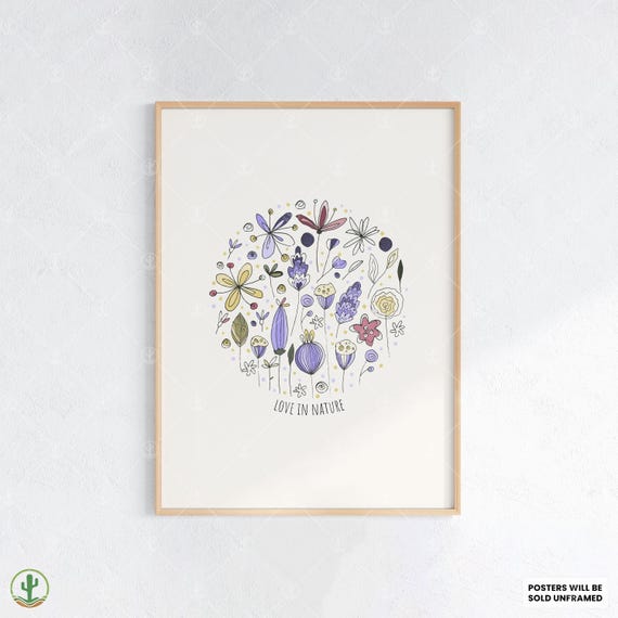Whimsical Floral Circle Nursery Wall Art Print Cute Baby Room Decor Animal Kids Poster