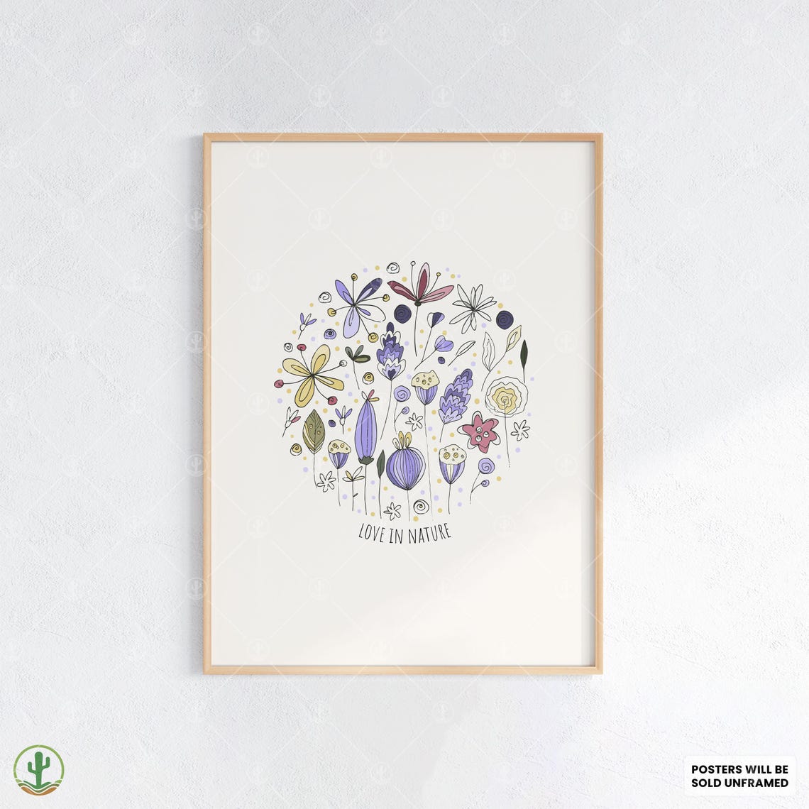 Love in Nature Circular Floral Whimsical Botanical Illustration Poster