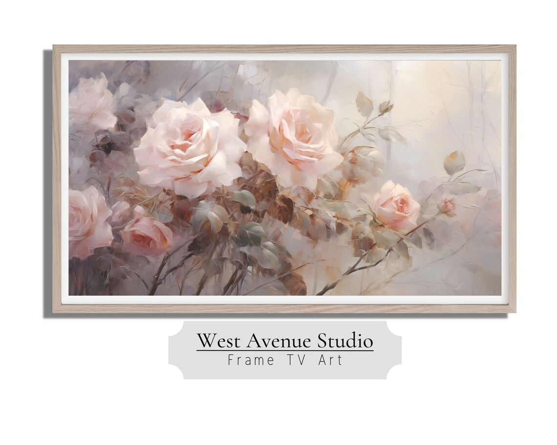 Blush Pink Roses Dreamy Vintage Floral Oil Painting Wall Art Poster - Image 2