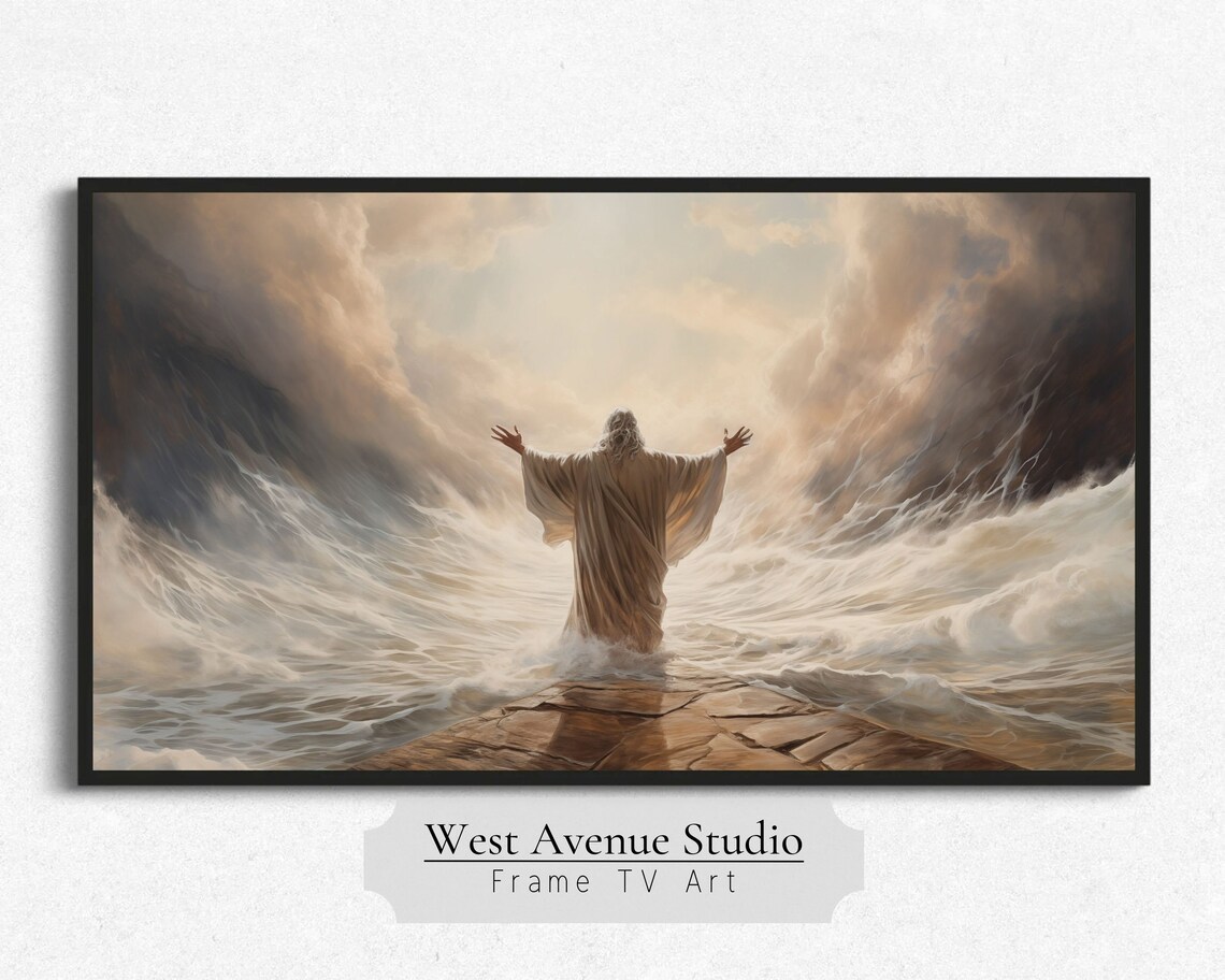 Moses Parting The Red Sea Dramatic Water Walls Christian Faith Art Poster - Image 2
