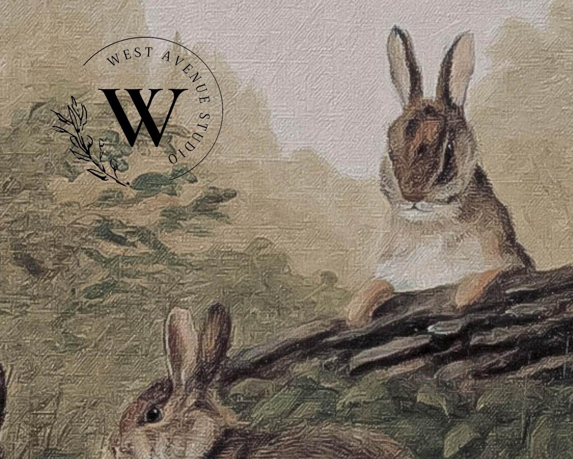 Vintage Rabbit Painting, Antique Farmhouse Art Print - Image 2