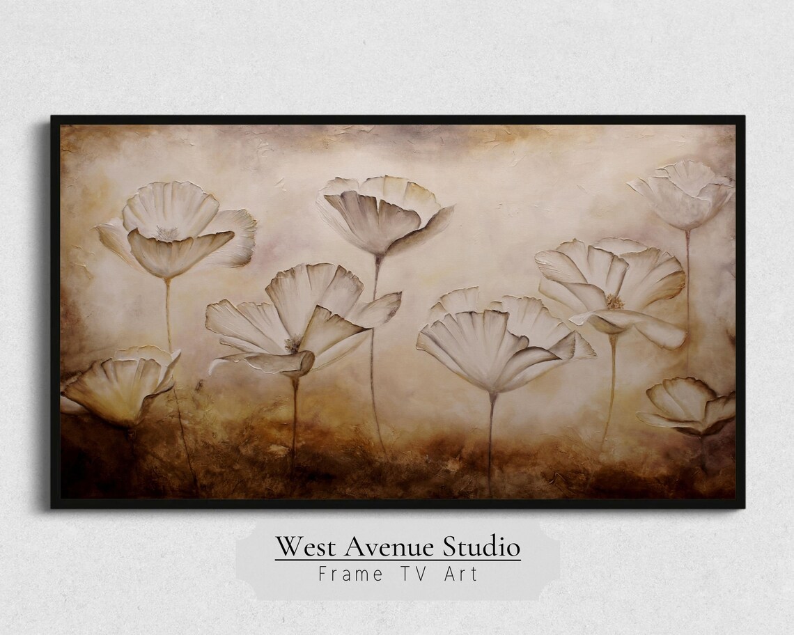 Beige Poppies Earth Tone Textured Neutral Floral Vintage Wall Poster - Image 5
