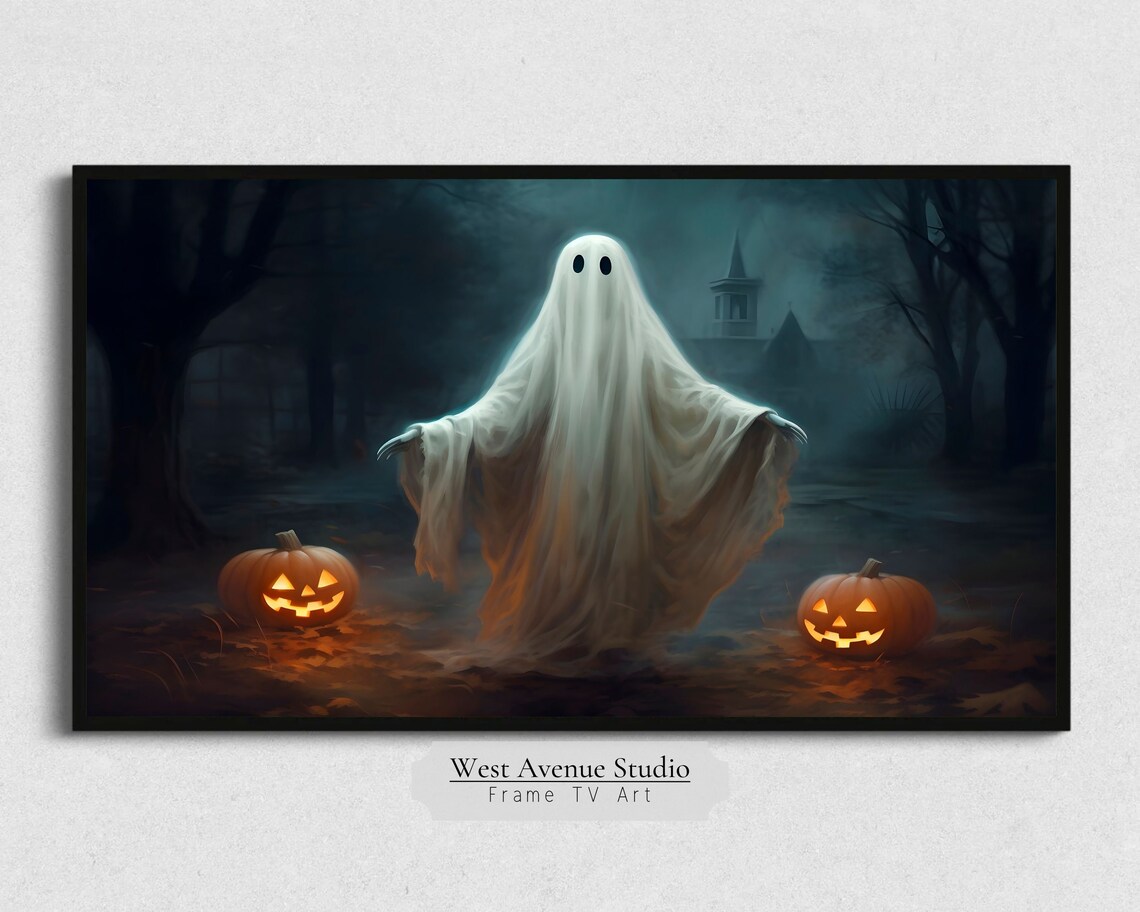 Sheet Ghost in Haunted Woods Night Jack O Lanterns Spooky Halloween Poster - Image 3