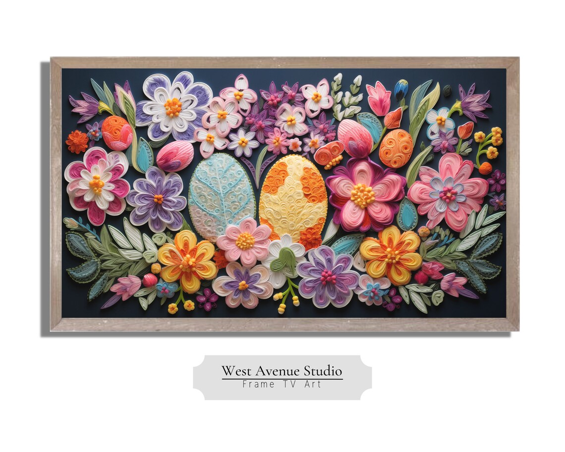Quilled Easter Eggs With Blooming Flowers Pastel Spring Craft Art Poster - Image 3