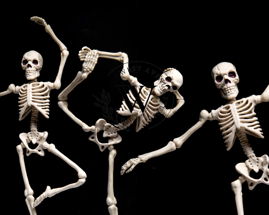 Dancing Skeletons Party Fun Halloween Art Black Background Skeleton Dance Poster - Image 3
