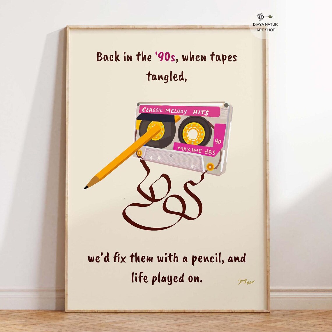 Back In The 90s Cassette Pencil Nostalgia Quote Gift Decor Poster