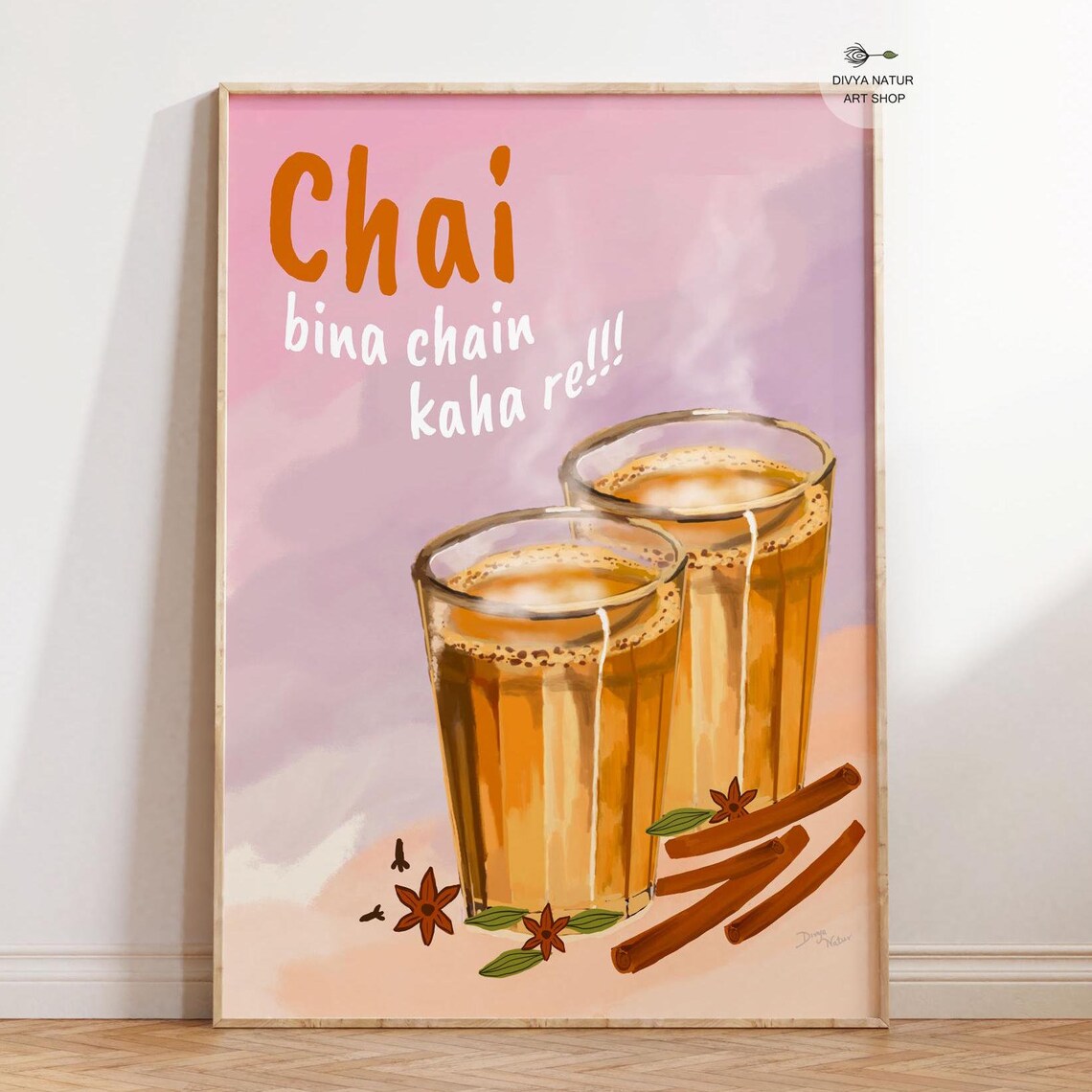 Chai Bina Chain Kaha Re Funny Hindi Quote Kitchen Art Poster