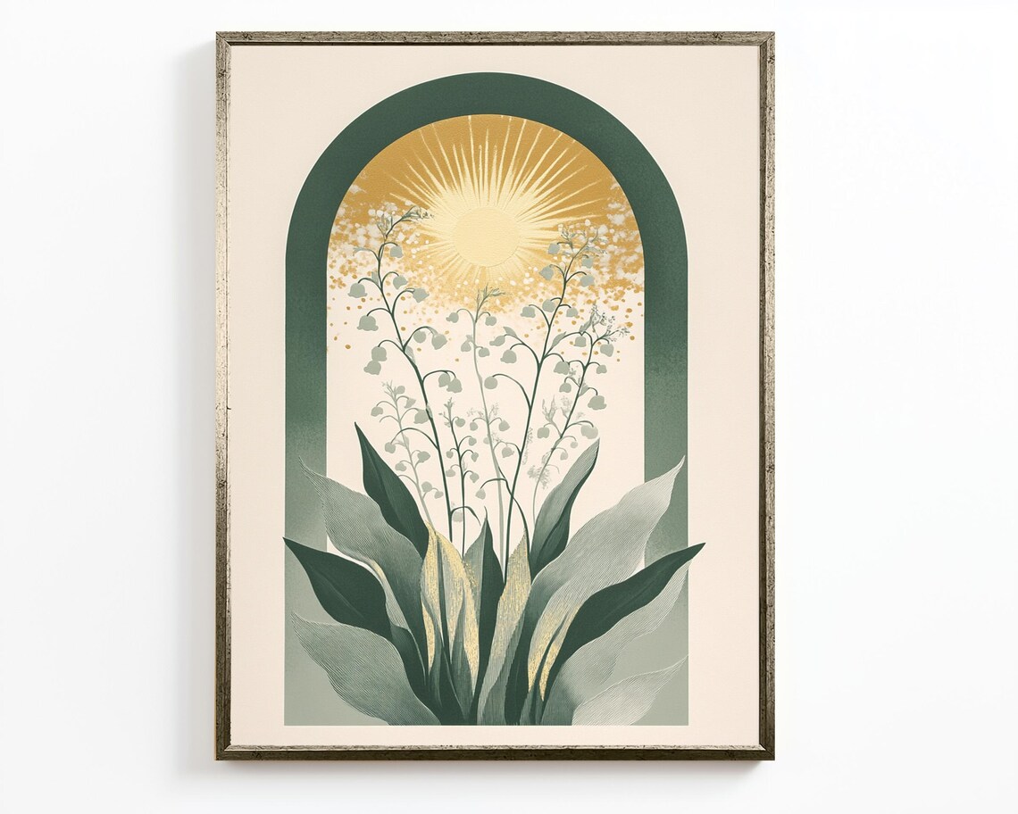 Lily Of The Valley Golden Sun Arch Botanical Illustration Wall Poster - Image 2