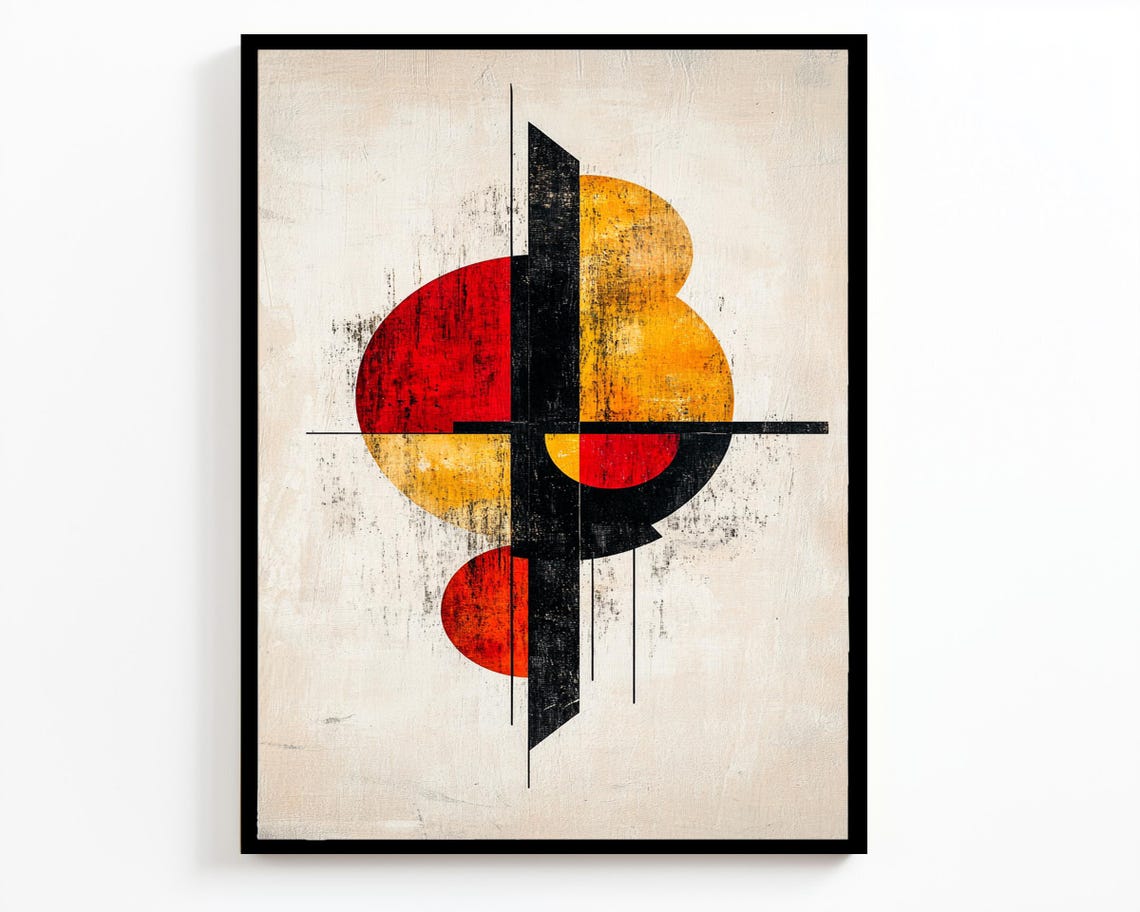 Minimalist Geometric Circles Red Gold Black Cream Abstract Wall Art - Image 2