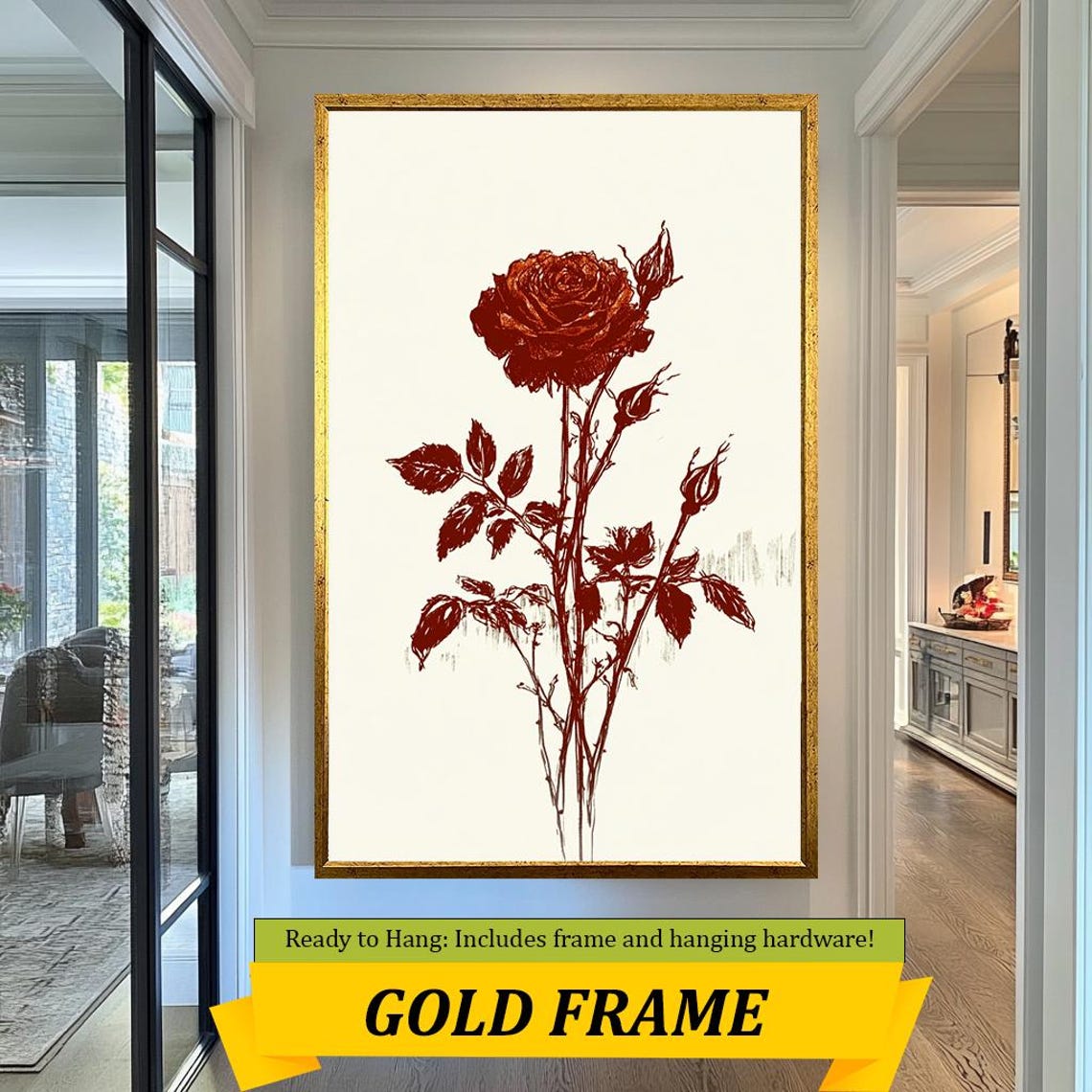 Vintage Red Rose Botanical Illustration Burgundy Flower Sketch Poster - Image 3