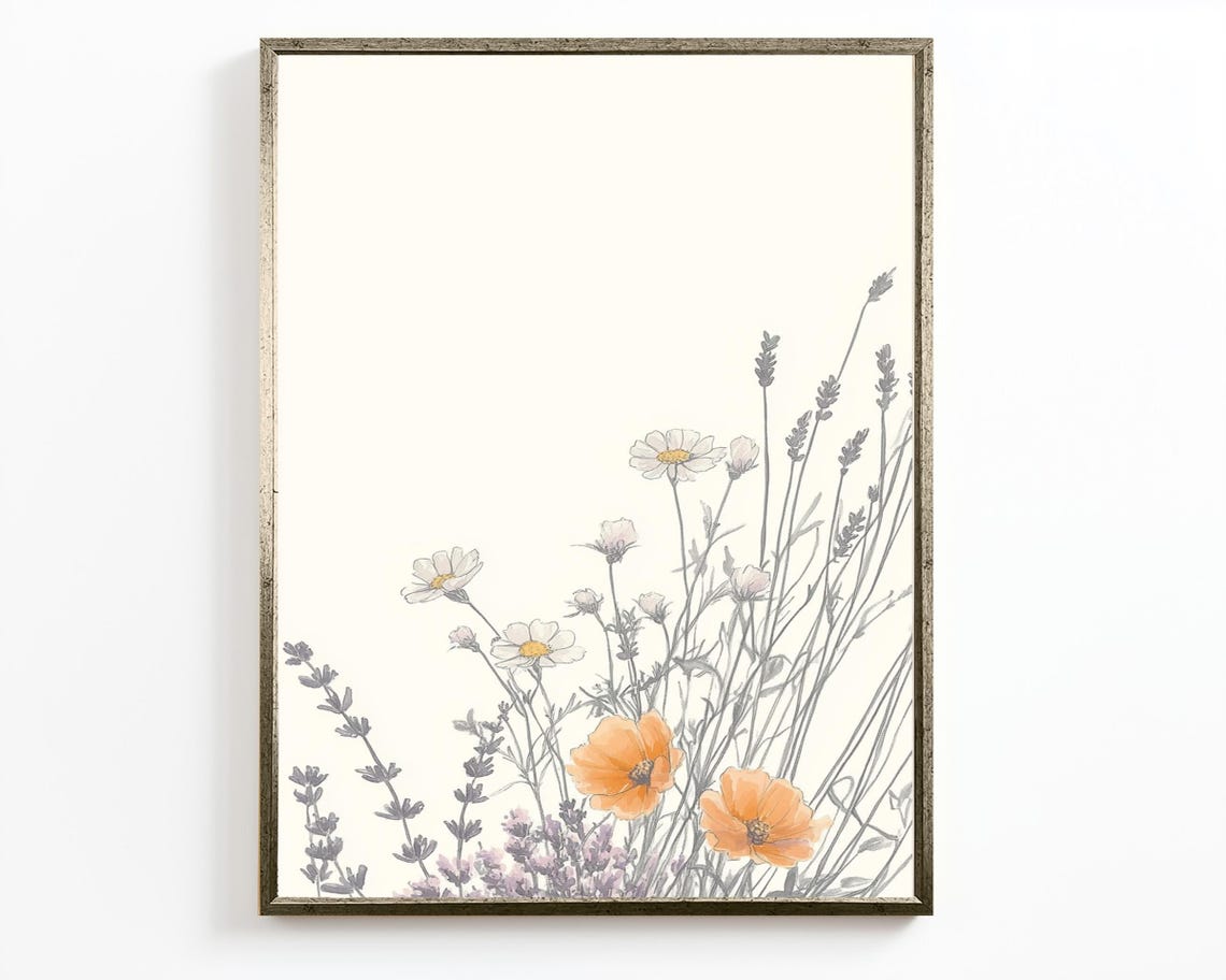 Minimalist Wildflower Botanical Sketch Poppy Daisy Lavender Art Poster - Image 2