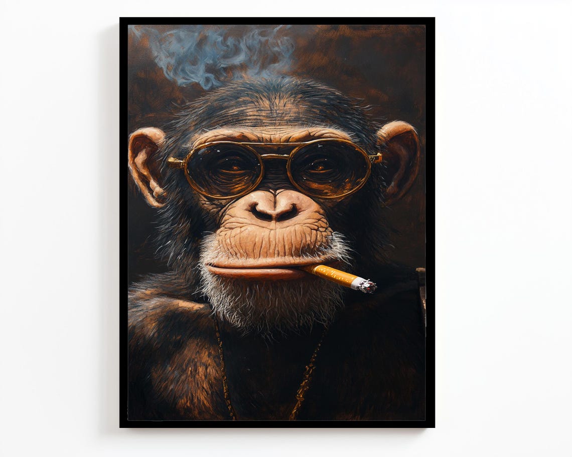Cool Chimpanzee Wall Art With Sunglasses And Cigarette Edgy Animal Artwork For Modern Spaces Bold Wildlife Decor - Image 2