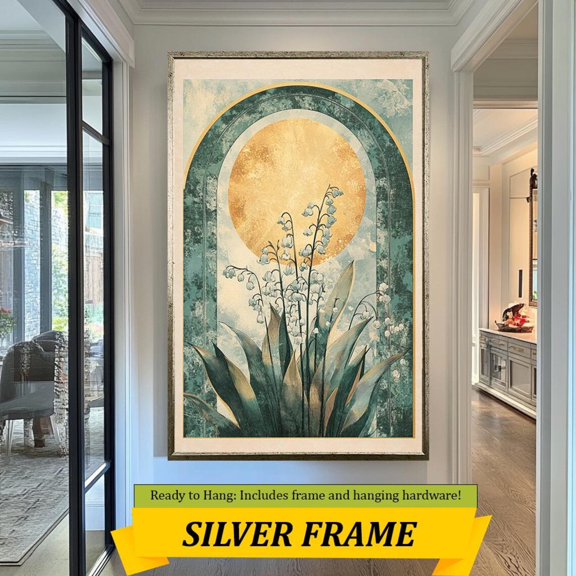 Golden Lily Of The Valley Sun Vintage Arch Botanical Wall Art Poster - Image 3