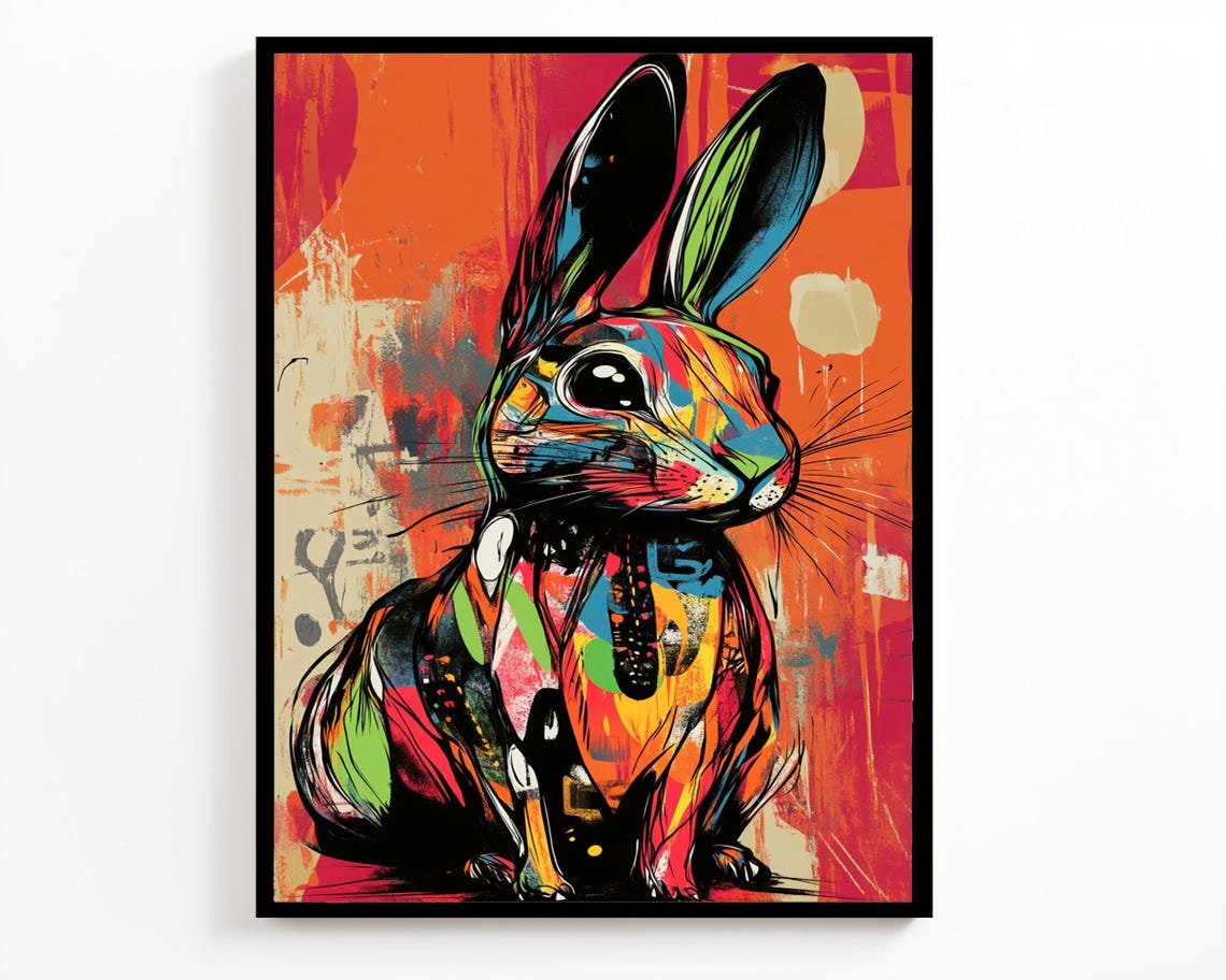 Colorful Rabbit Street Art Style Vibrant Playful Bunny Wall Decor Art - Image 2