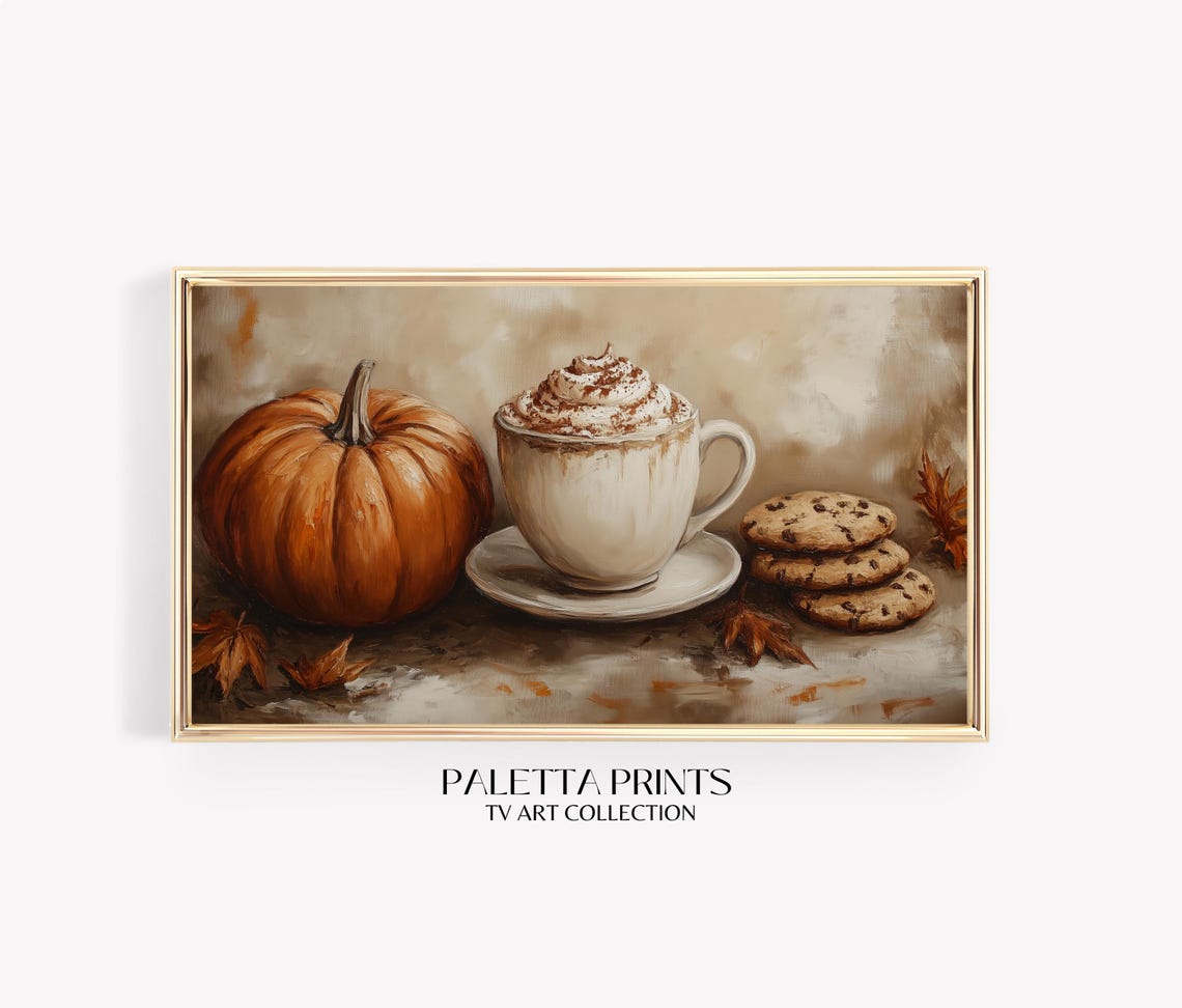 Moody Pumpkin Latte Whipped Cream Cookie Stack Fall Kitchen Art Print