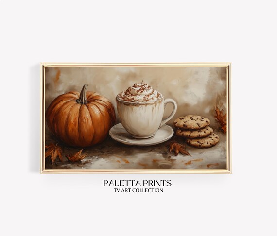 Moody Pumpkin Latte Whipped Cream Cookie Stack Fall Kitchen Art Print