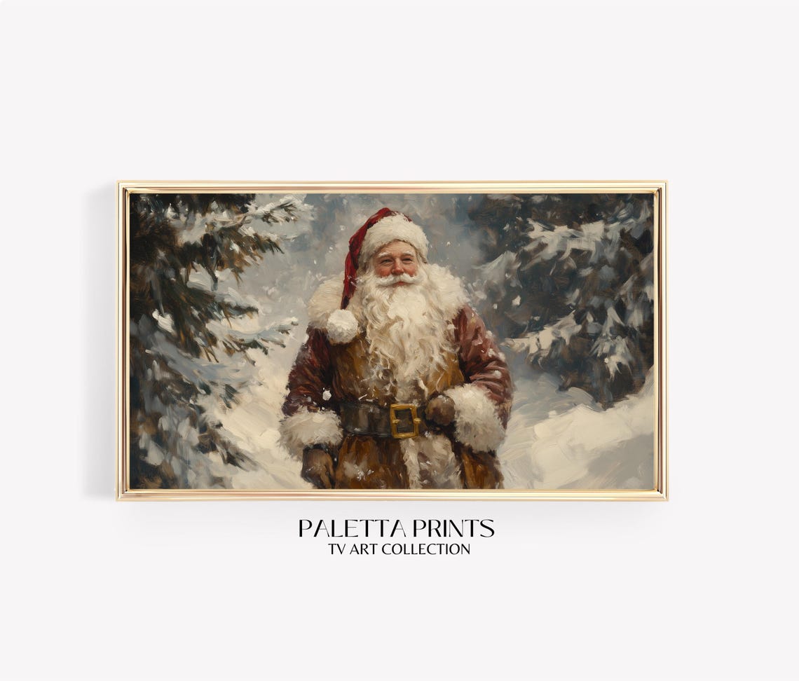 Vintage Santa Claus Portrait In Snowy Forest Christmas Art Wall Poster