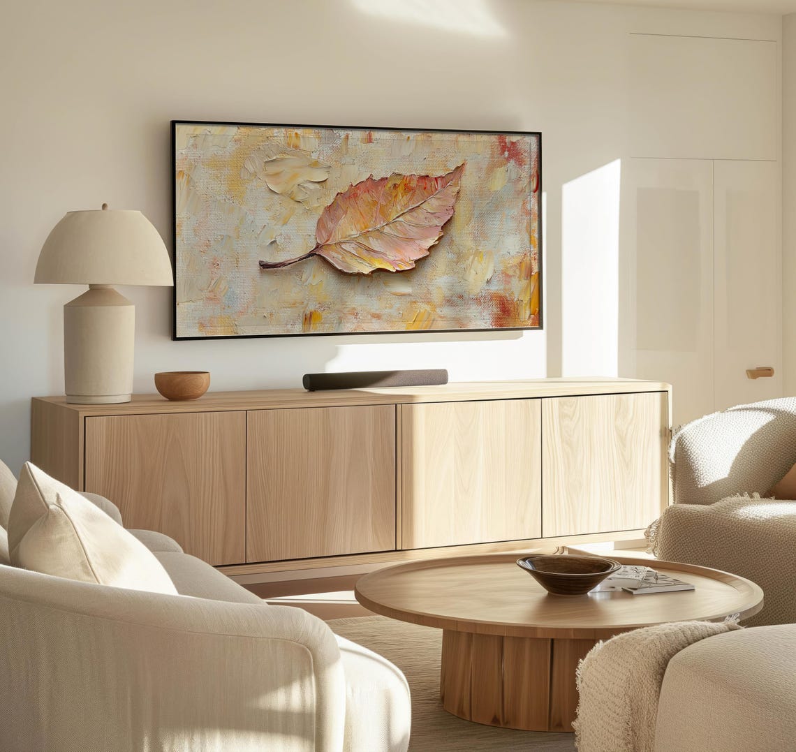 Golden Fall Leaf Impasto Textured Warm Autumn Minimalist Wall Art - Image 3