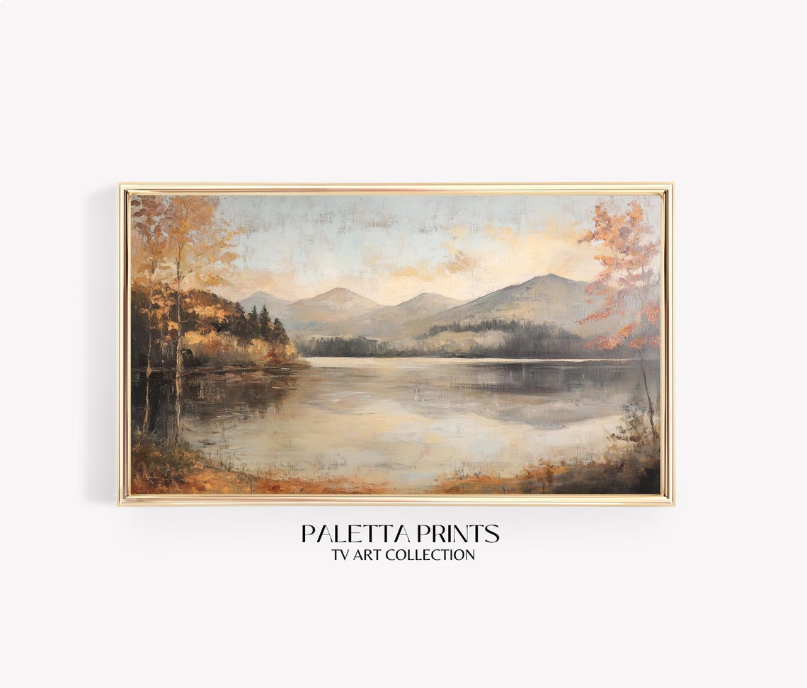 Serene Mountain Lake Autumn Trees Muted Fall Colors Landscape Poster