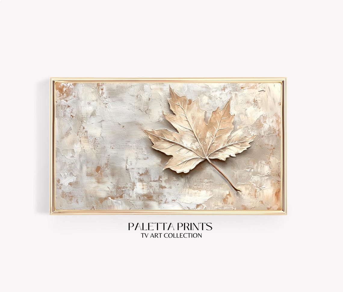 Textured Neutral Maple Leaf Impasto Beige Rustic Minimalist Poster
