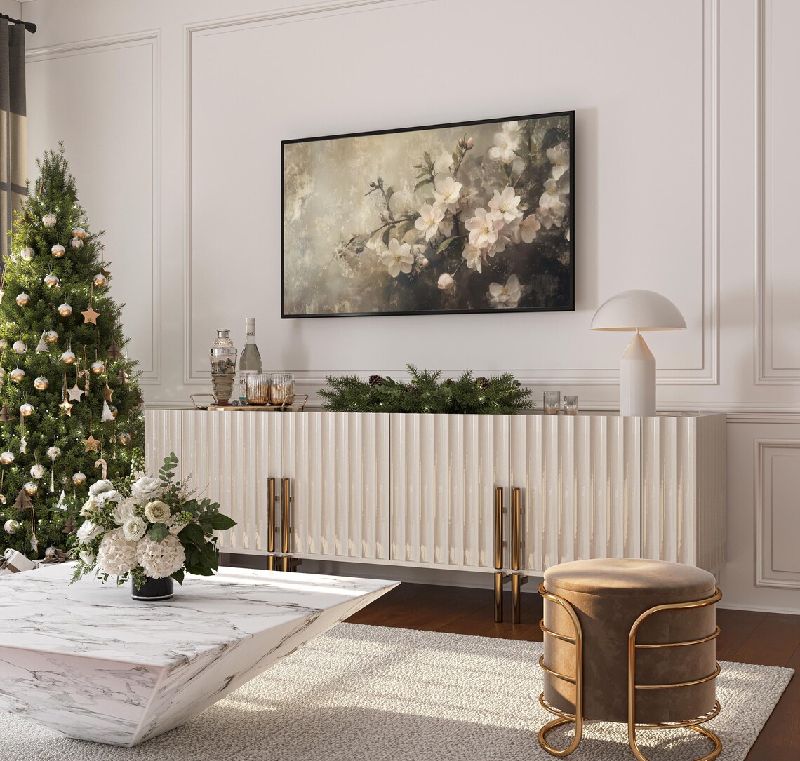 Elegant White Blossom Branches Soft Floral Still Life Painting Poster - Image 3