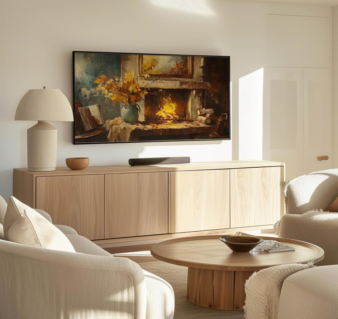 Frame Tv Rustic Fall Fireplace Art Art For Frame Tvs Forest Scene Tv Art Vintage Scene Tv Art Paletta Prints - Image 3