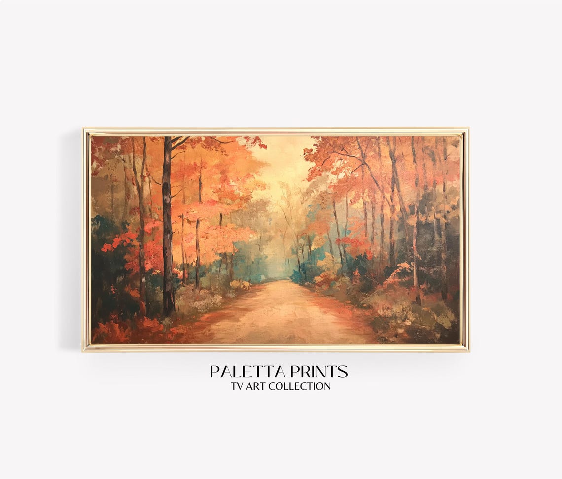 Golden Autumn Forest Path Fall Foliage Trees Vintage Travel Poster