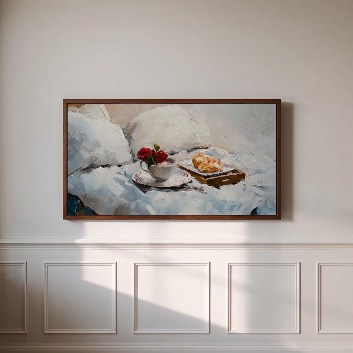 Romantic Breakfast in Bed Red Roses Croissant Still Life Poster - Image 3