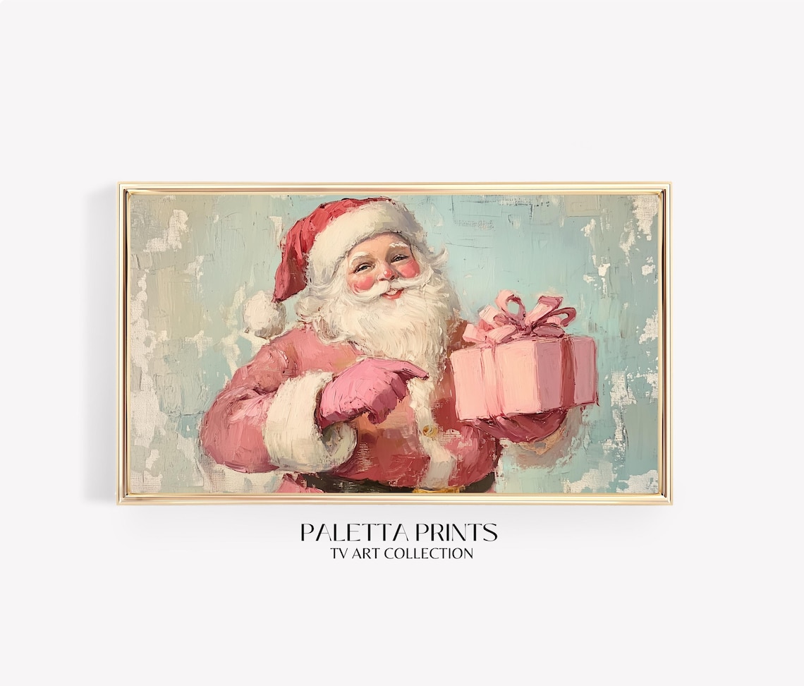 Vintage Pink Santa Claus Gift Box Festive Christmas Portrait Poster