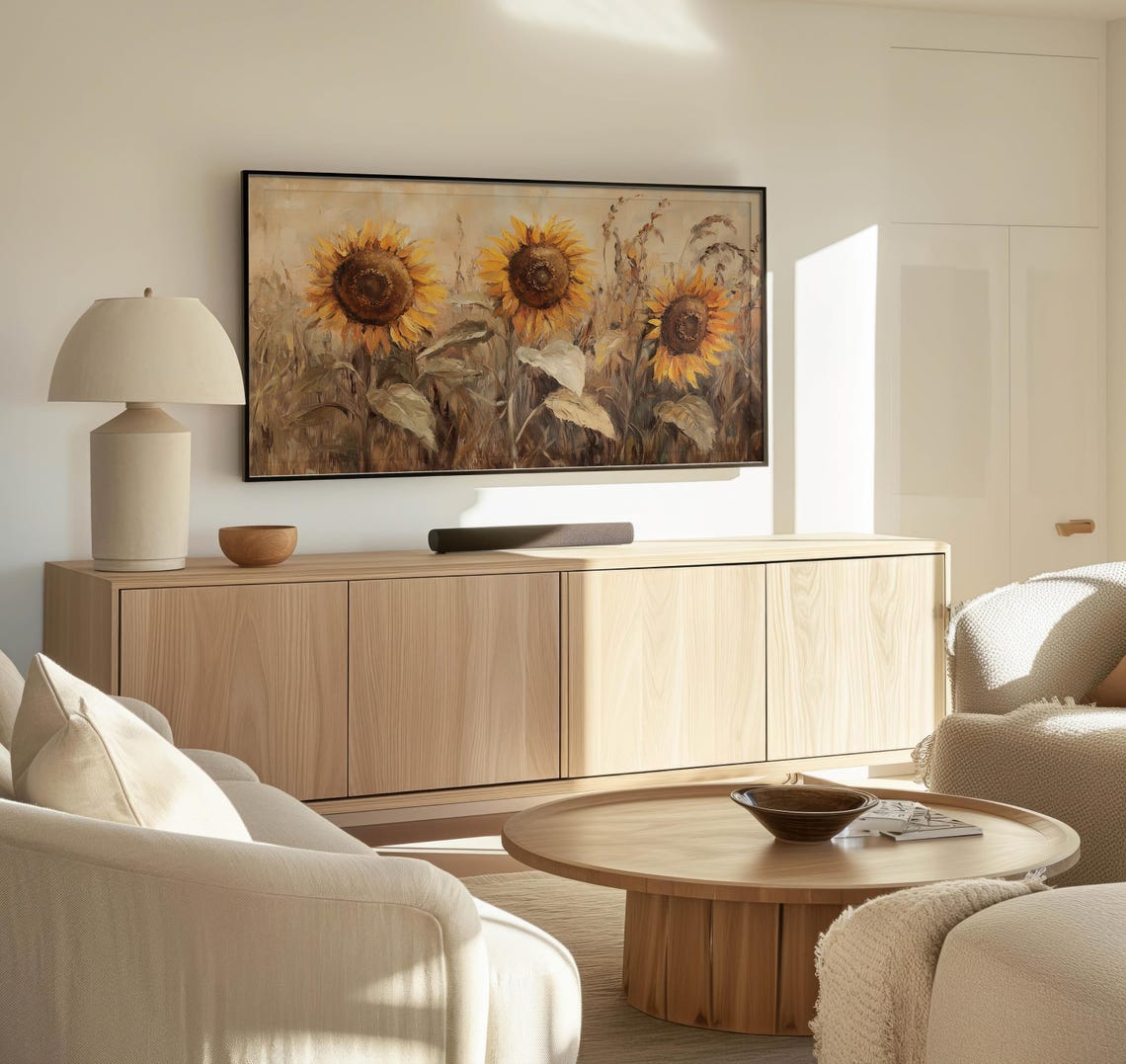 Frame Tv Moody Sunflowers Art Art For Frame Tvs Nature Tv Art Rustic Farmhouse Tv Art Fall Art Paletta Prints - Image 3