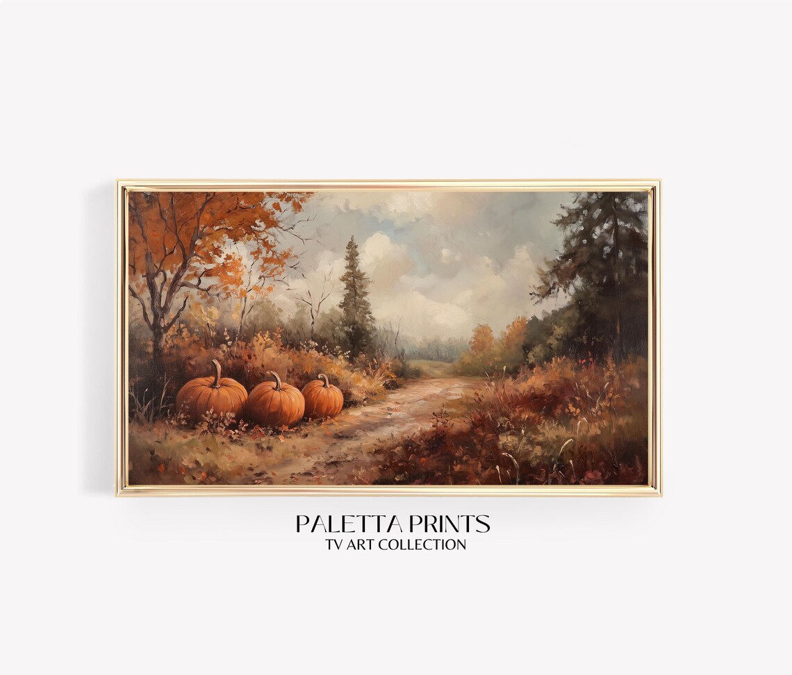 Pumpkin Fall Nature Art, Rustic Impressionist Art Print