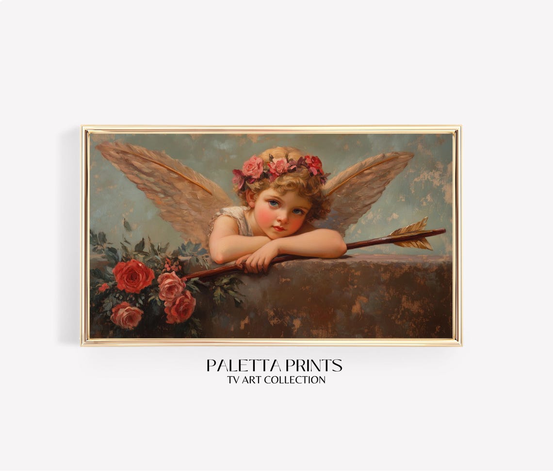 Victorian Angel Frame Tv Art Romantic Vintage Home Style Frame Tv Classic Cherubic Decor Rustic Paressian Art