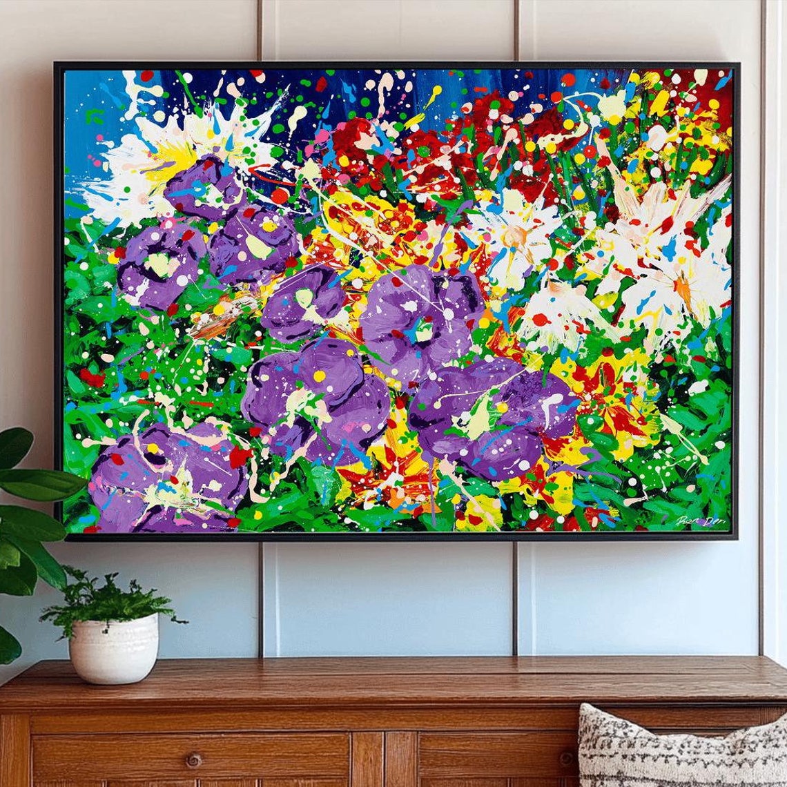 Purple Wildflowers Splatter Paint Vibrant Modern Floral Art Poster - Image 4