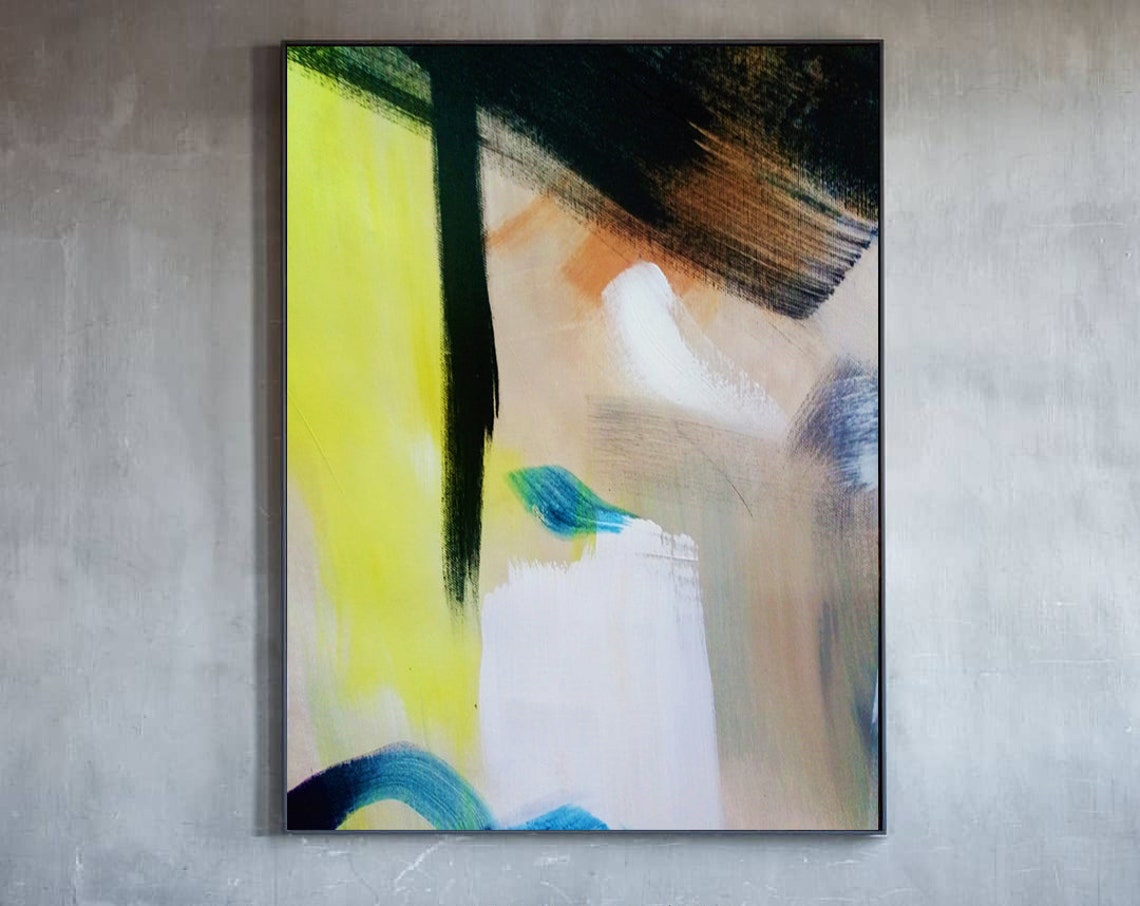 Tall Bold Yellow Black Expressive Brushstroke Abstract Wall Art - Image 5