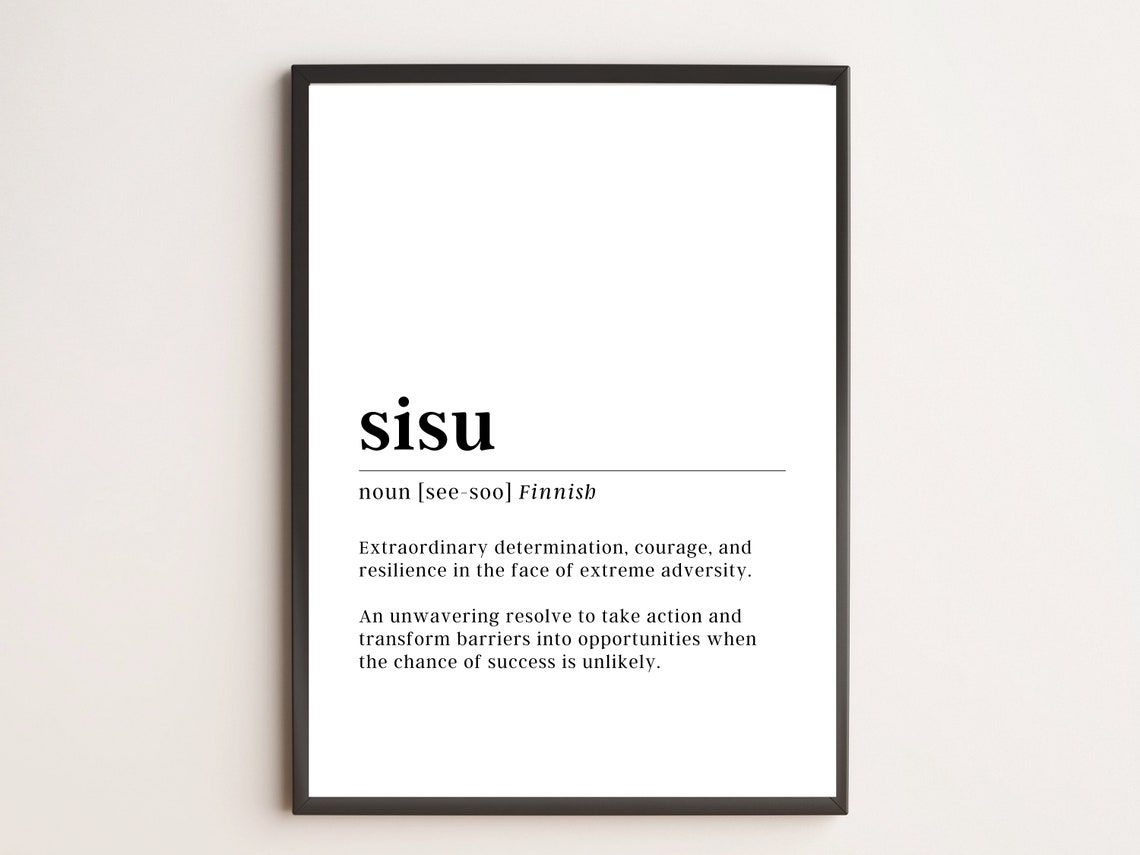 Sisu Finnish Word Definition Meaning Minimalist Typography Wall Art
