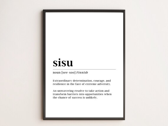 Sisu Finnish Word Definition Meaning Minimalist Typography Wall Art